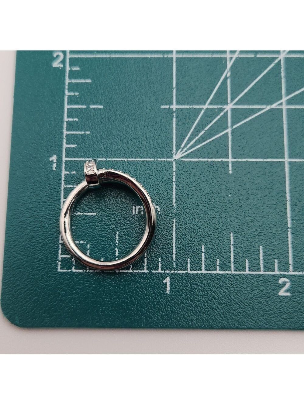 Silver Stainless Steel Nail Ring with Zircon Stones, Stainless Steel - Picture 5 of 6